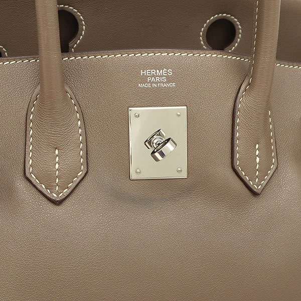 エルメス HERMES バーキン30 エトゥープ レザー ハンドバッグ シルバー金具 グレージュ