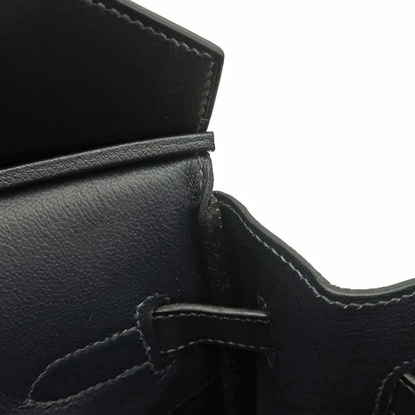 エルメス HERMES バーキン35 ブルーオーシャン ハンドバッグ シルバー金具 紺 黒