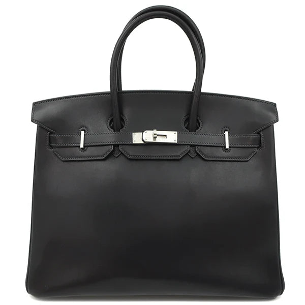 エルメス HERMES バーキン35 ブルーオーシャン ハンドバッグ シルバー金具 紺 黒