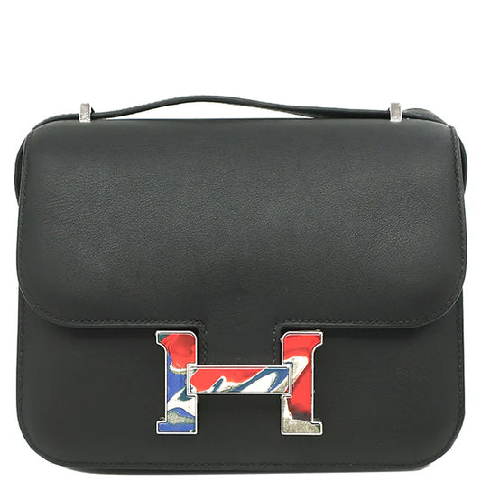 エルメス HERMES コンスタンス3 ミニ 18 マーブルロック  ブラック スイフト ショルダーバッグ シルバー金具 黒 マーブル金具 マルチカラー金具