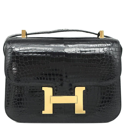 エルメス HERMES コンスタンス 24 ブラック ポロサス ショルダーバッグ ゴールド金具 黒 クロコ
